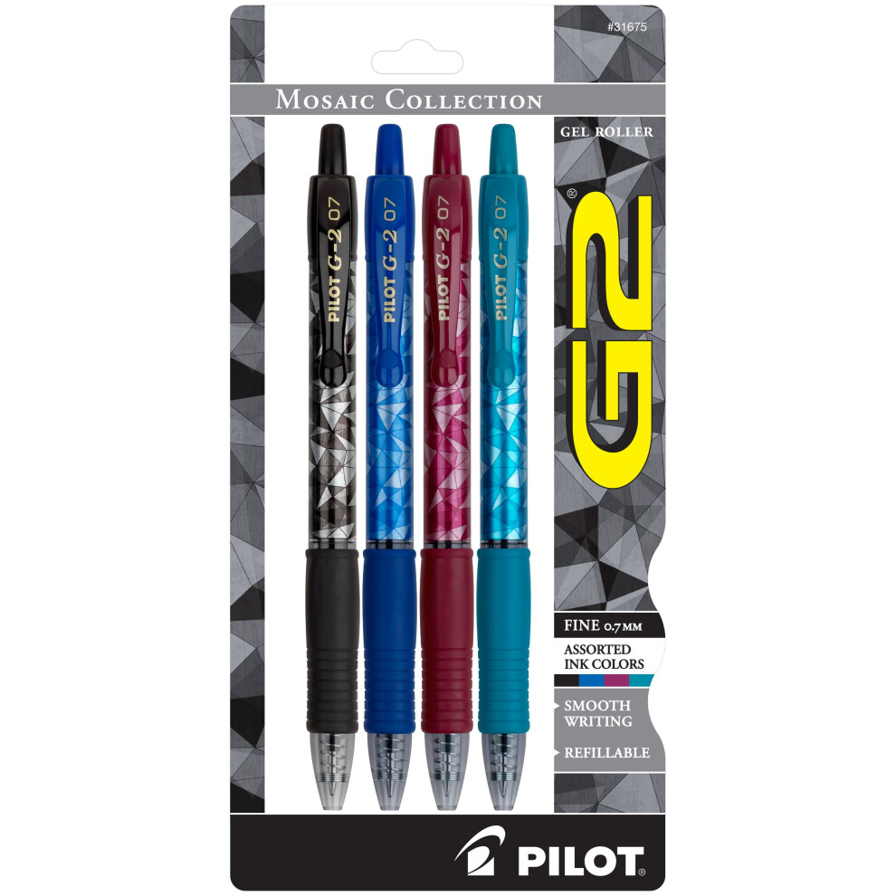 Pilot  G2 Premium Gel Roller Pens  Fine Point 0.7 mm  Mosaic Collection  Assorted Colors  Pack of 4