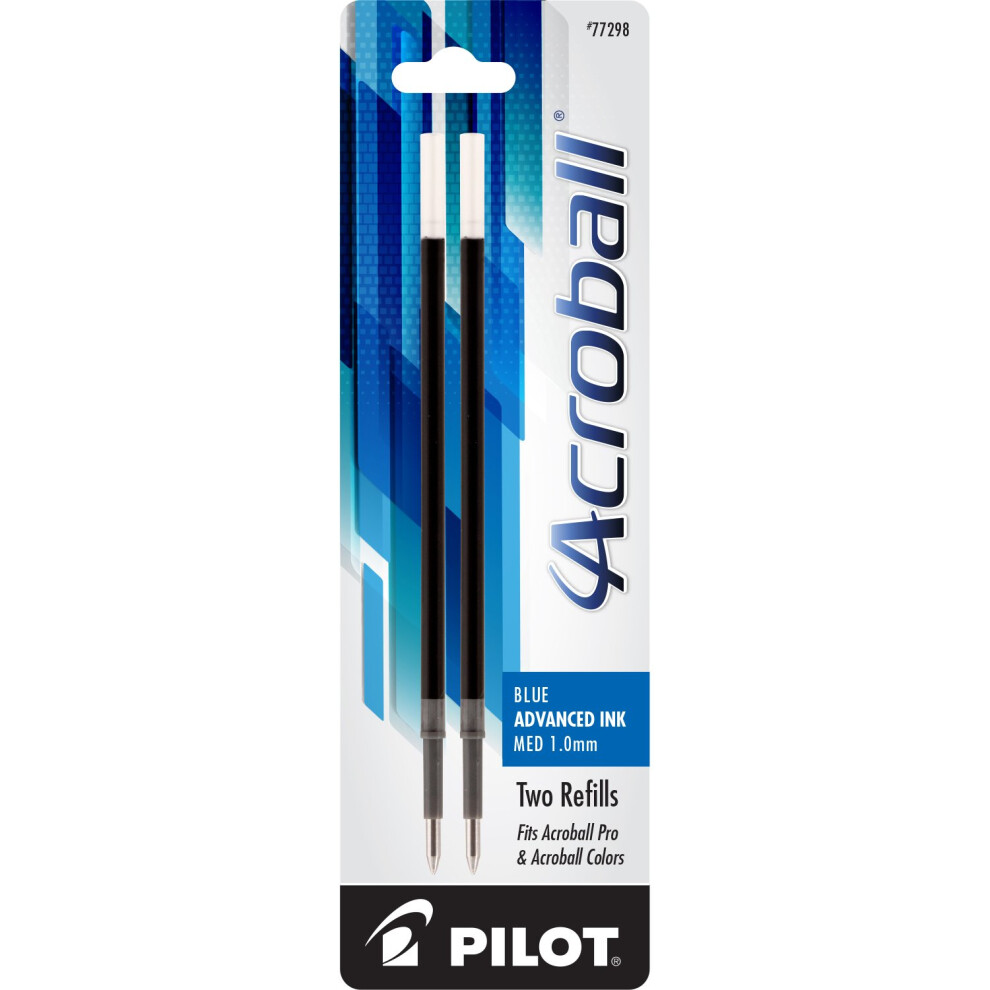 PILOT Acroball Advanced Ink Refill For Retractable Pens  Medium Point  Blue Ink  2-Pack (77298)