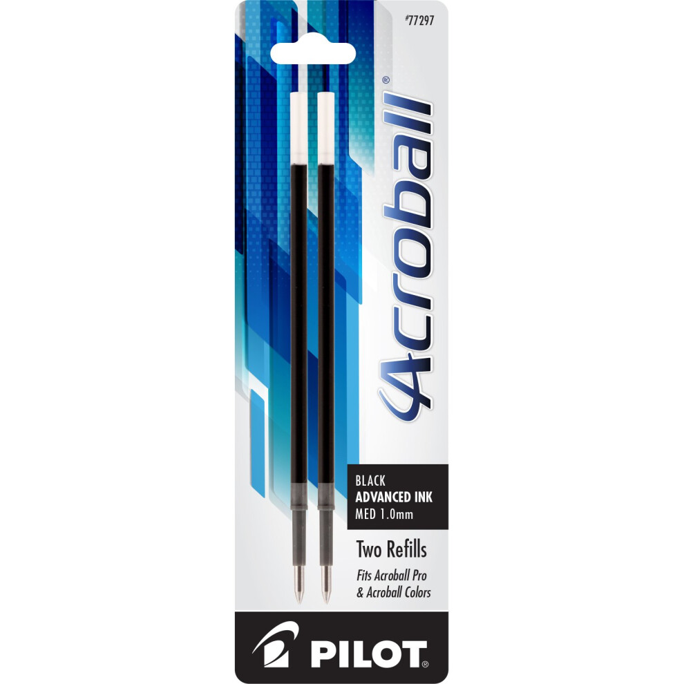 PILOT Acroball Advanced Ink Refill For Retractable Pens  Medium Point  Black Ink  2-Pack (77297)