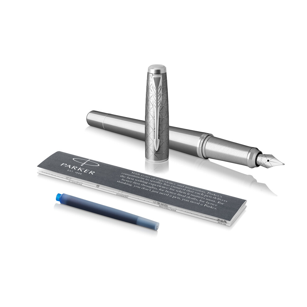 Parker Urban Fountain Pen  Premium Silvered Powder  Medium Nib with Blue Ink Refill (1931603)