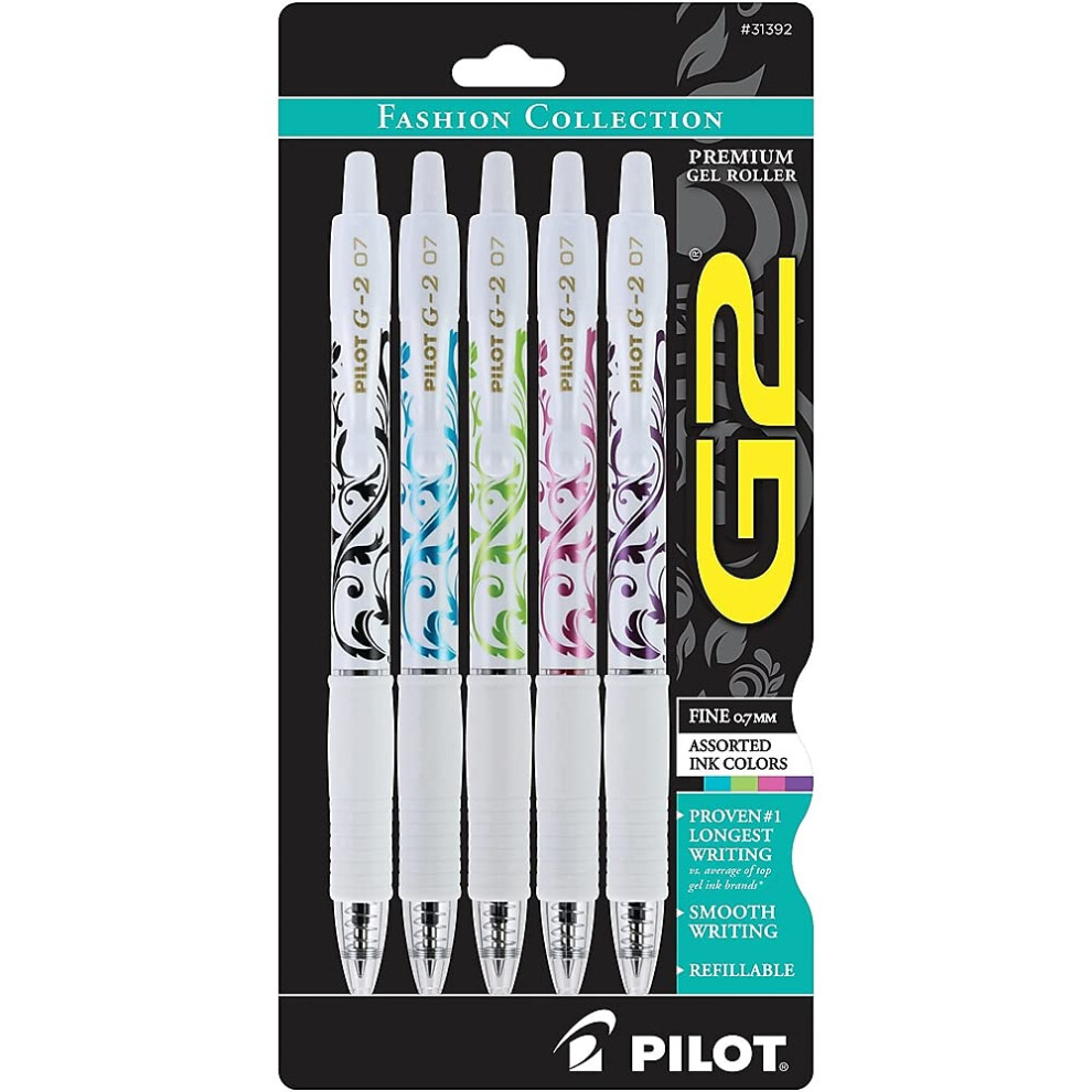 Pilot  G2 Premium Gel Roller Pens  Fine Point 0.7 mm  Fashion Collection  Assorted Colors  Pack of 5