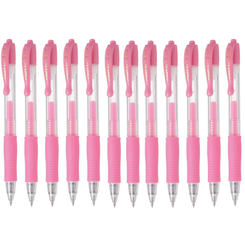 Pilot G2 Retractable Pastel Gel Ink Rollerball Pens  Fine Point 0.7mm  Pink  12 Count