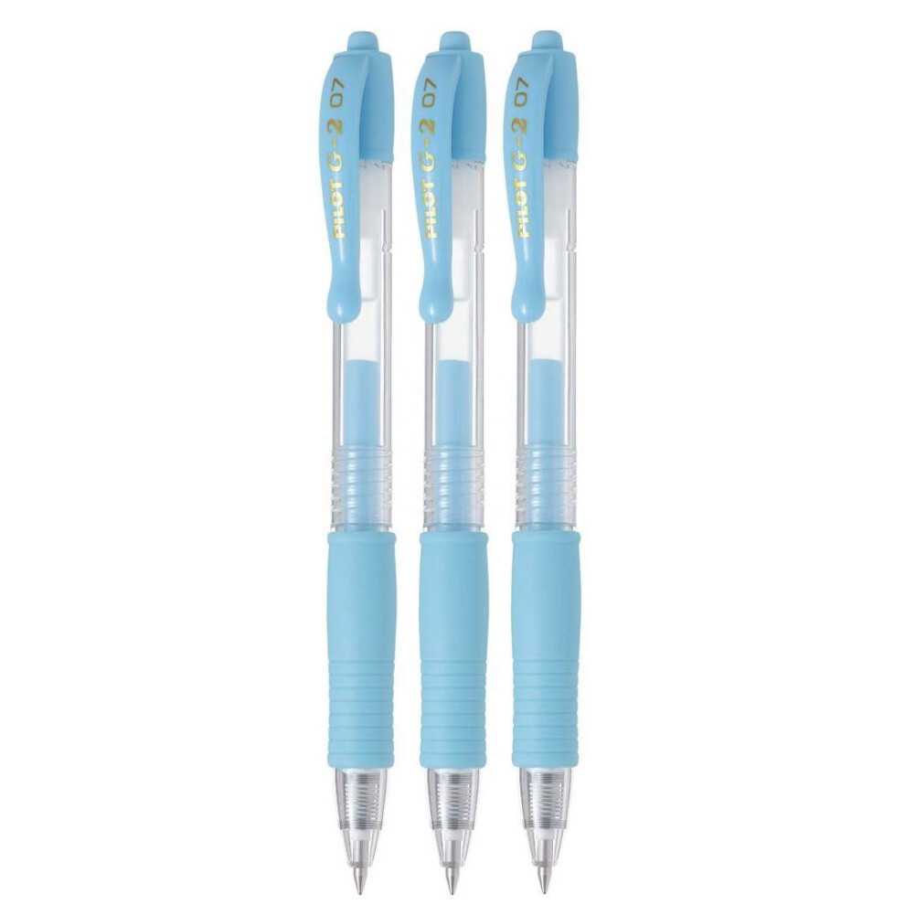 PILOT G2 Retractable Pastel Gel Ink Rollerball Pens  Fine Point 0.7mm  Blue  3 Count