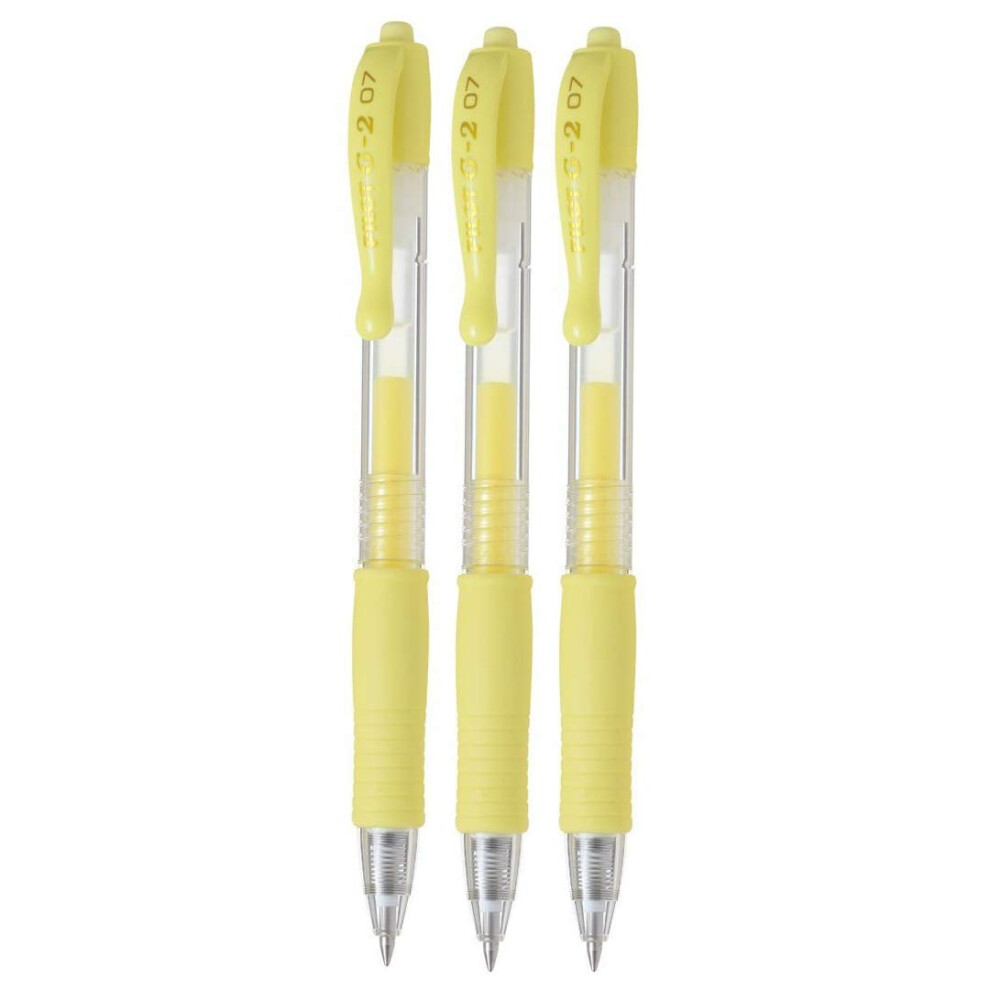 Pilot G2 Retractable Pastel Gel Ink Rollerball Pens  Fine Point 0.7mm  Yellow  3 Count