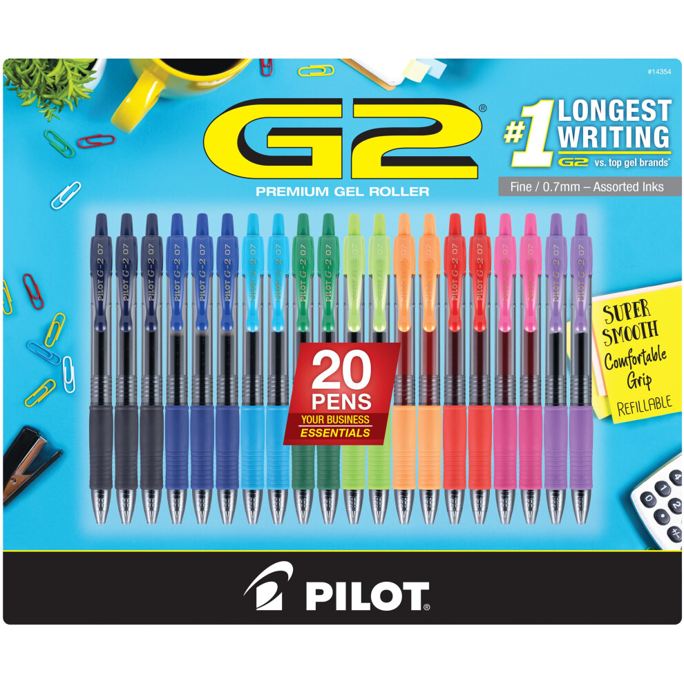 PILOT Pen G2 Assorted Premium Gel Ink Pens  Retractable And Refillable  Fine Point  0.7mm  20 Count Pens