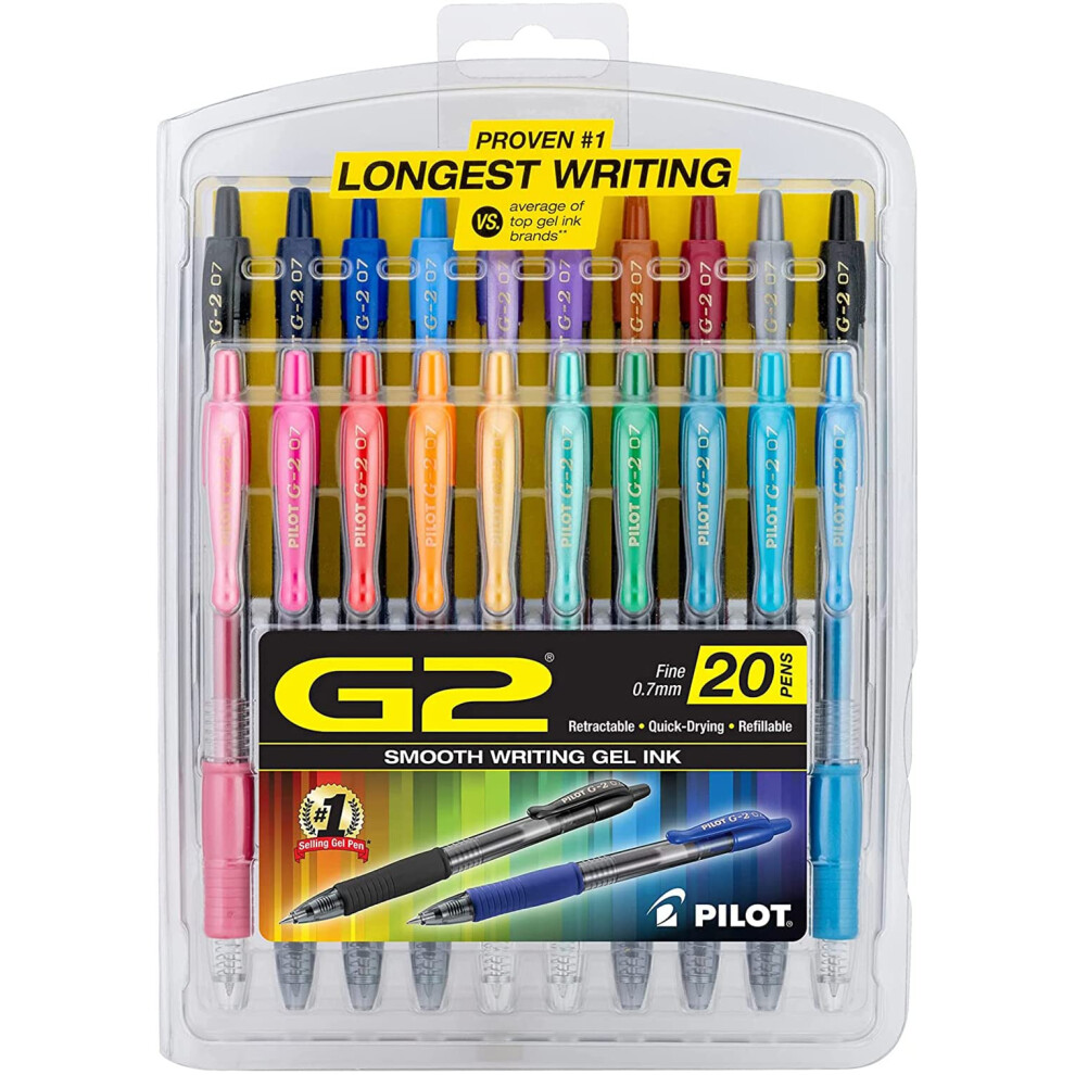 Pilot  G2 Premium Gel Roller Pens  Fine Point 0.7 mm  Assorted Colors  Pack of 20