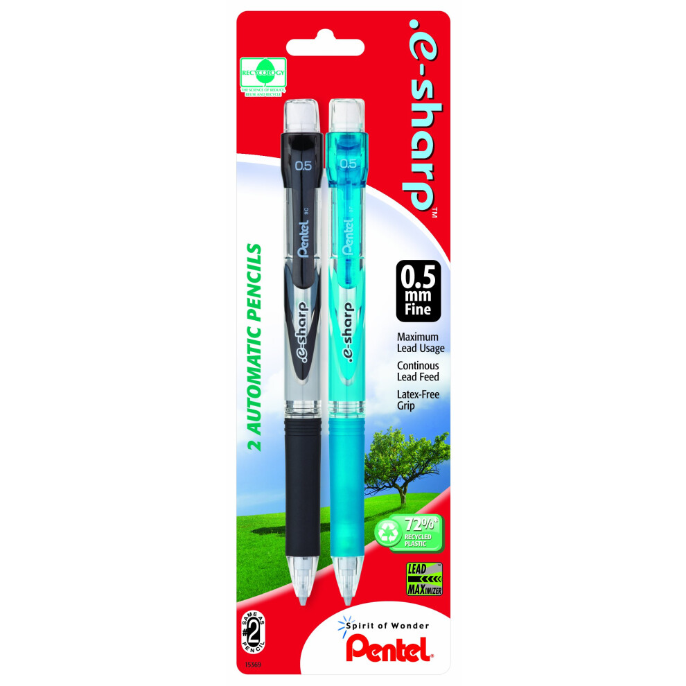 Pentel .e-sharp Automatic Pencil  0.5mm  Assorted Barrels  2 Pack (AZ125BP2M-K6)