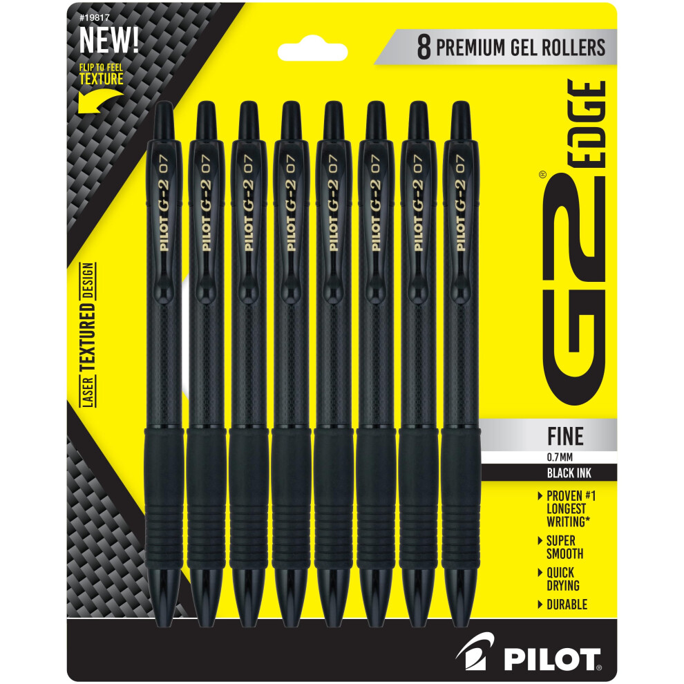 Pilot  G2 Edge Premium Gel Roller Pens  Fine Point 0.7 mm  Black  Pack of 8