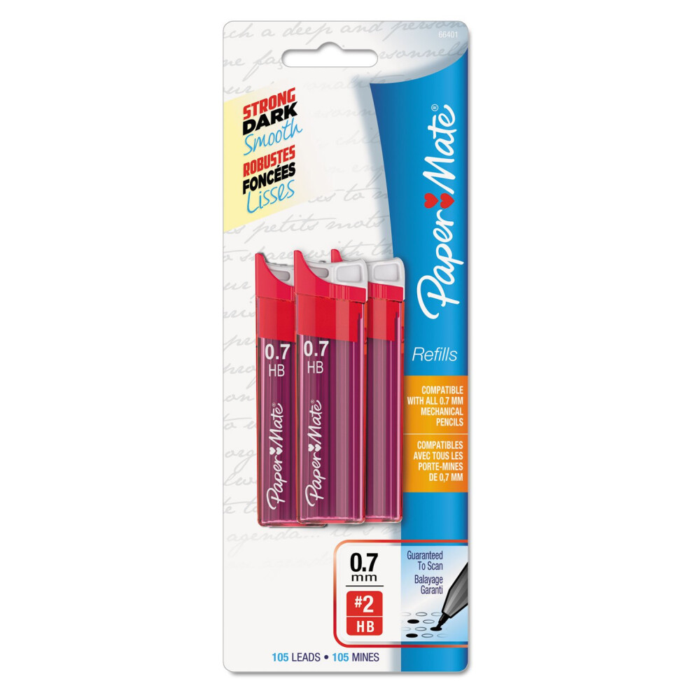 Paper Mate 66401PP Lead Refills  0.7mm  HB  Black  3 Tubes of 35  105/Pack