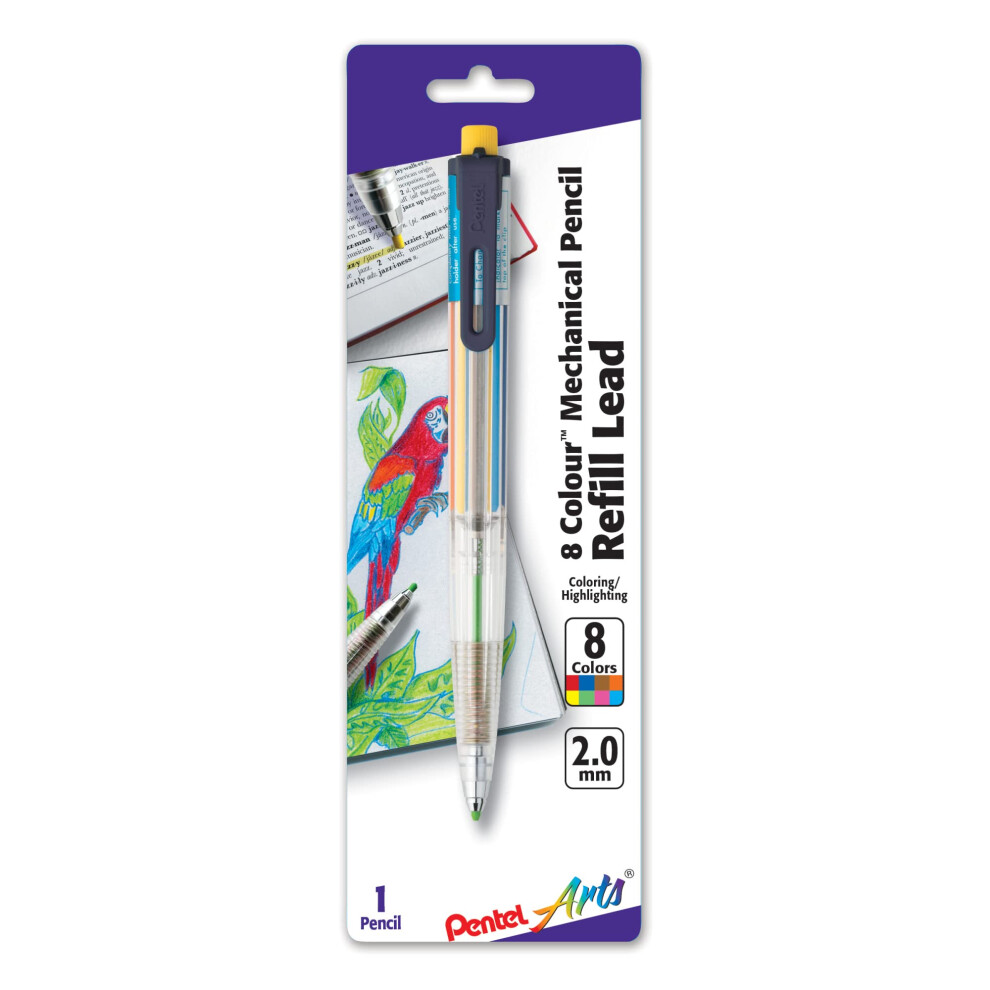 Pentel Arts 8 Colour Automatic Pencil  Assorted Accent Clip Colors  1 Pack (PH158BP)