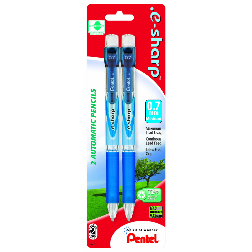 Pentel .e-sharp Automatic Pencil  0.7mm  Assorted Barrels  2 Pack (AZ127BP2M-K6)