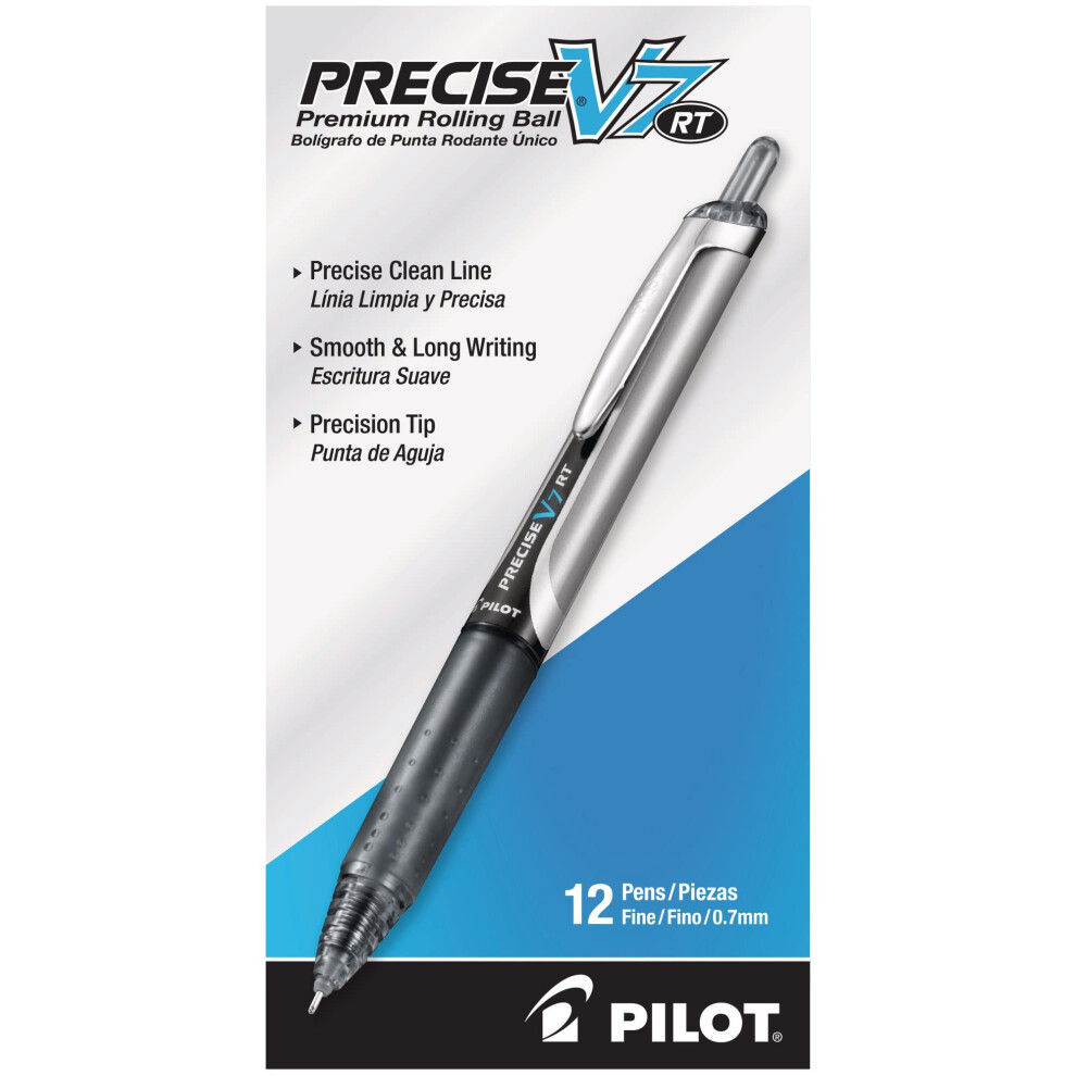 Pilot Precise V7RT Retractable Rollerball Pen  Needle Point  Black Ink  0.7mm  Fine Point  Each