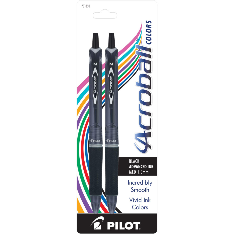 PILOT Acroball Colors Advanced Ink Refillable & Retractable Ball Point Pens  Medium Point  Black Ink  2-Pack (31830)