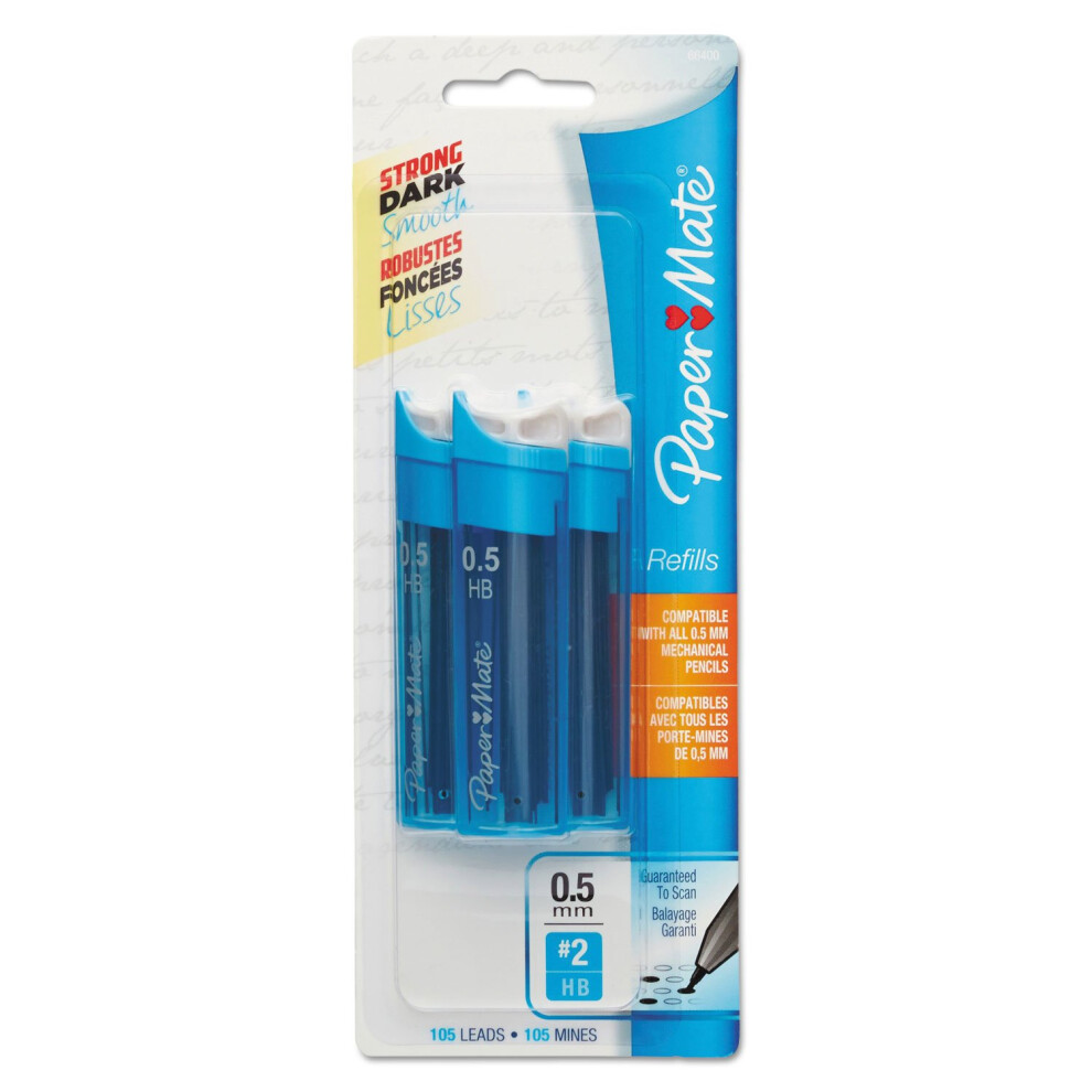 Paper Mate 66400PP Lead Refill  .5mm  2 HB  105 Count  3TB/PK  Black