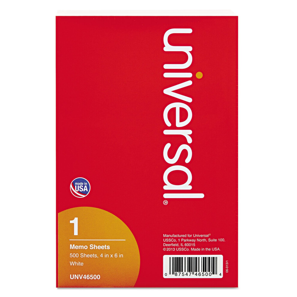 Universal 46500 Loose Memo Sheets  4 x6  White  500 Sheets/Pack