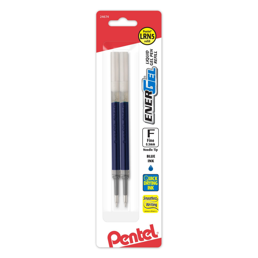 Pentel EnerGel Liquid Gel Pen Refills  Needle Point  0.5 mm  Blue Ink  Pack of 2