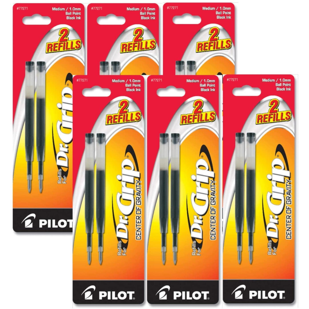 Value Pack of 6 - Pilot Dr. Grip Center of Gravity Ballpoint Ink Refill  12 total refills  Medium Point  Black Ink (77271) by Pilot