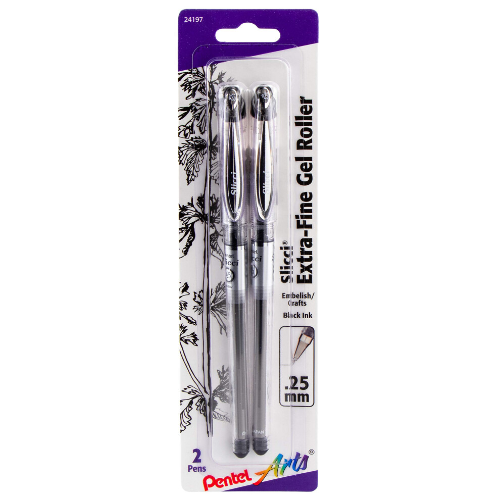 Pentel Arts Slicci Extra Fine Gel Pen  Black Ink 2-Pack (BG202BP2A)