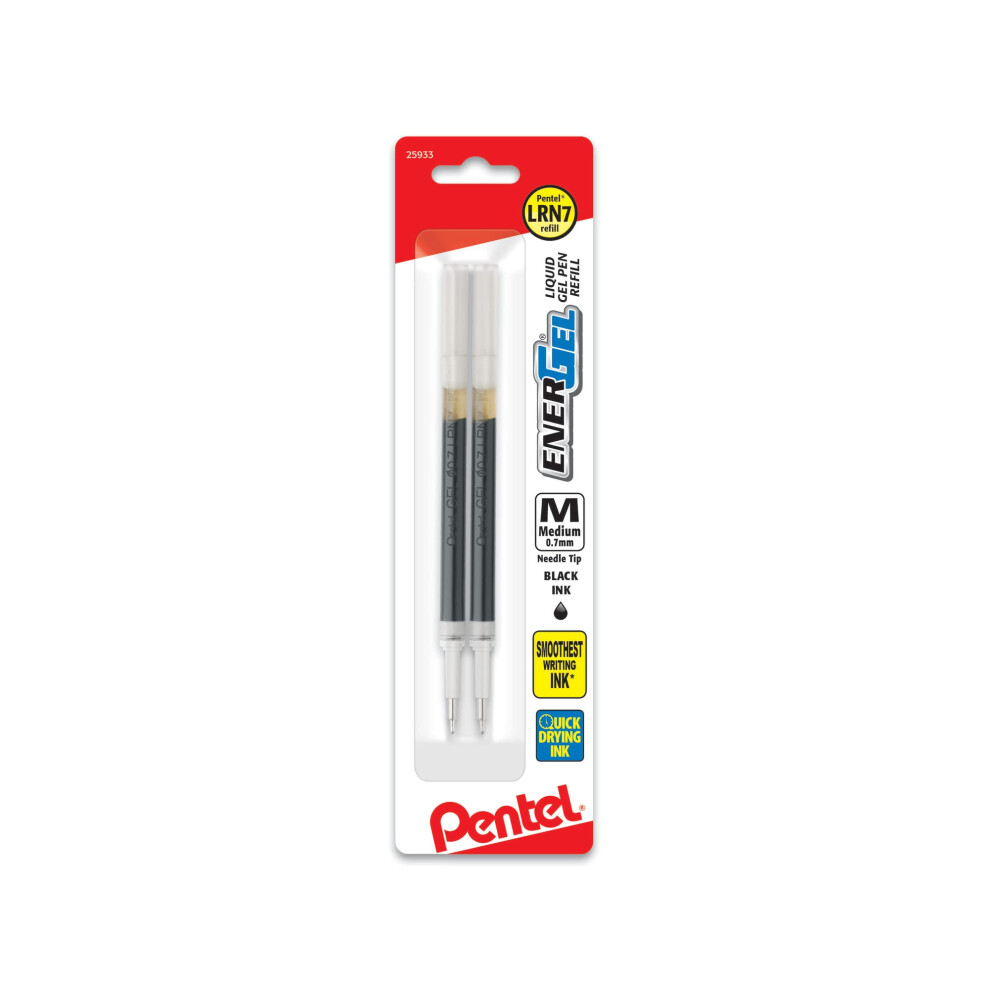 Pentel EnerGel Liquid Gel Pen Refills  Needle Point  0.7 mm  Black Ink  Pack of 2