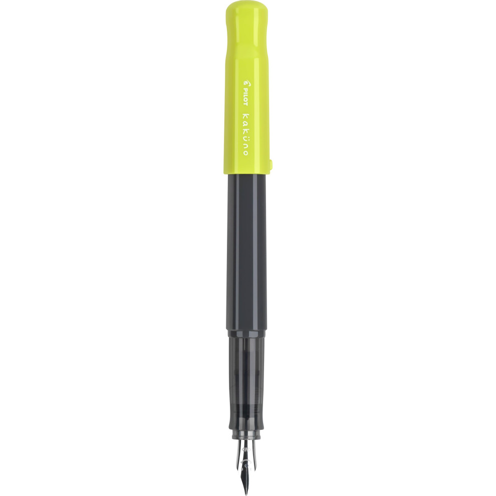 PILOT Kakuno Fountain Pen  Grey/Lime Green Barrel  Medium Nib (90132)