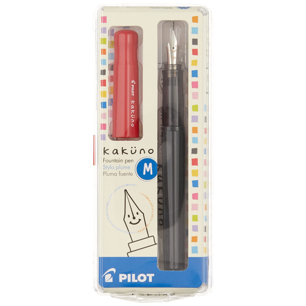 PILOT Kakuno Fountain Pen  Grey/Red Barrel  Medium Nib (90131)