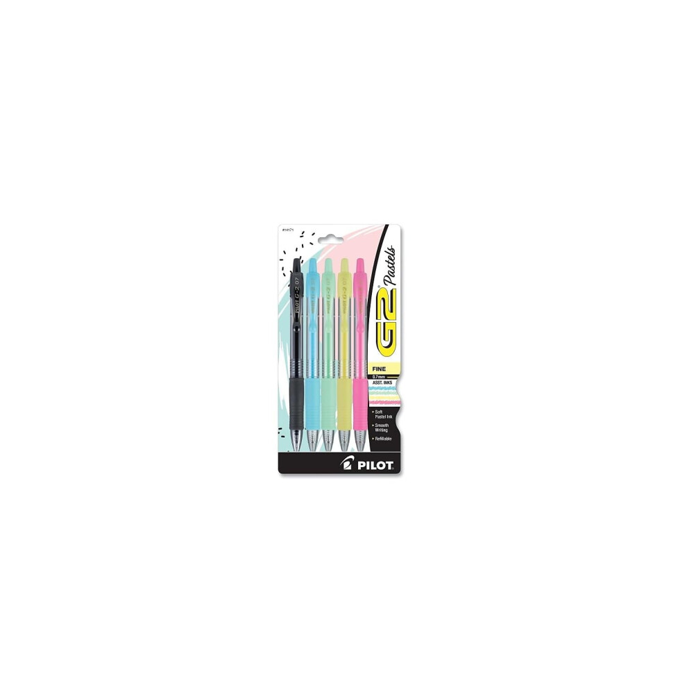 Pilot G2 Pastel Gel Pen  Retractable  Fine 0.7 Mm  Assorted Pastel Ink and Barrel Colors  5/Pack