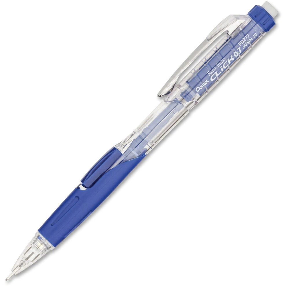 Pentel .7mm Twist-Erase Click Mechanical Pencil - #2 Lead - 0.7 mm Lead Diameter - Refillable - Transparent  Blue Barrel - 1 Each