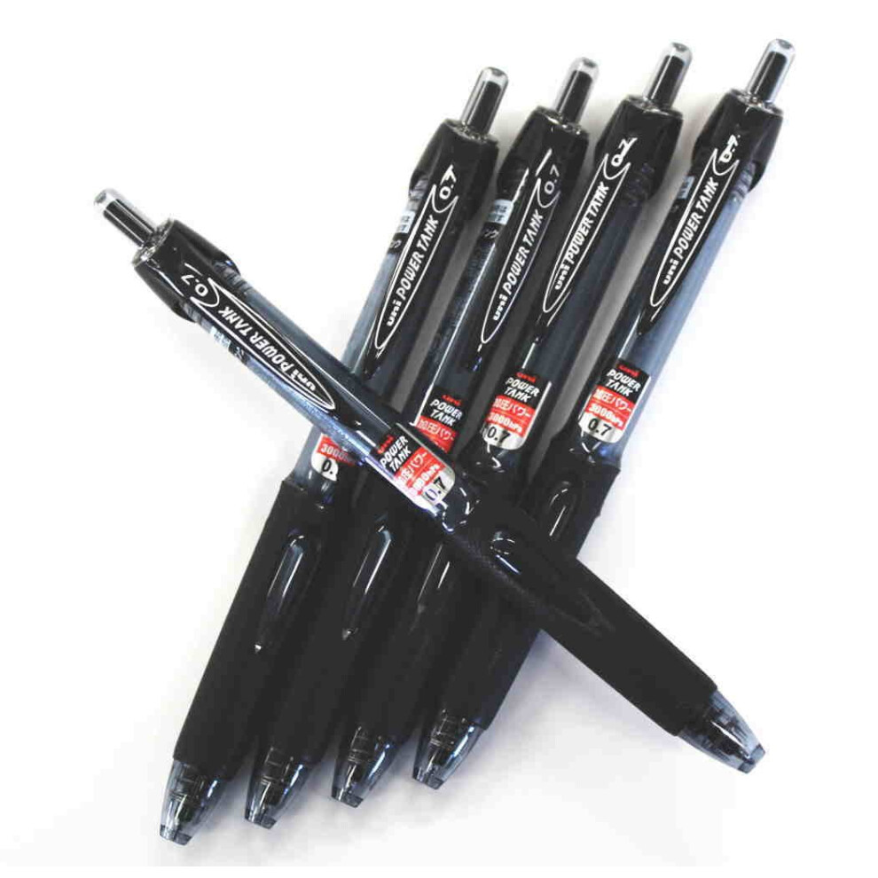 Uni-ball Power Tank Ballpoint Retractable & Fine Ballpoint Pen Rubber Grip Type-0.7mm-black Ink-value Set of 5