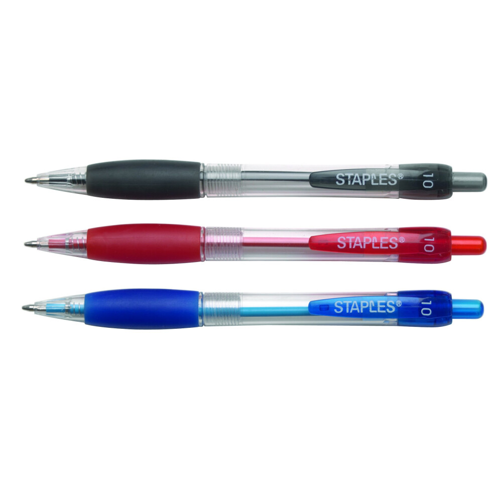 Staples Retractable Ballpoint Pens  Medium Point  Assorted  50/Pack