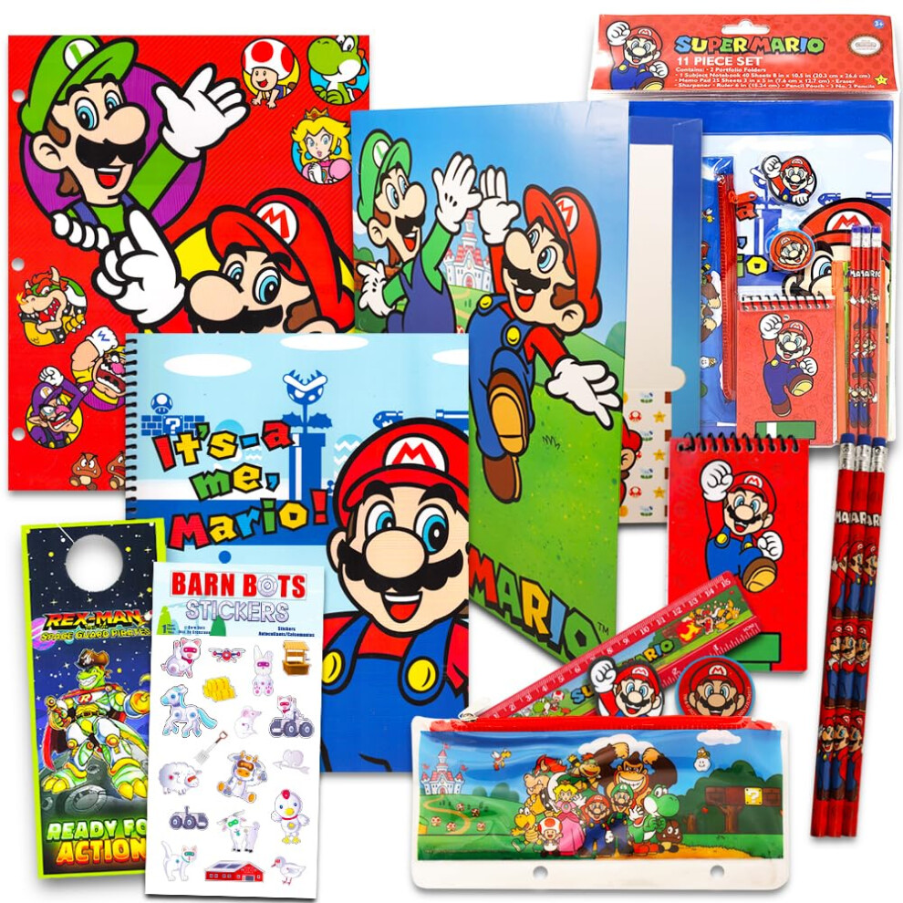 Nintendo Super Mario School Supplies Value Pack Bundle - Folders  Markers  Pencils  Erasers  and More (Super Mario School Supplies)