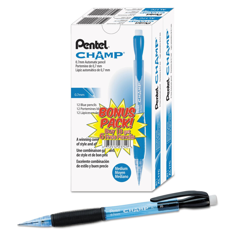 Pentel Champ Mechanical Pencil  0.7 Mm  Hb (#2.5)  Black Lead  Blue Barrel  24/pack