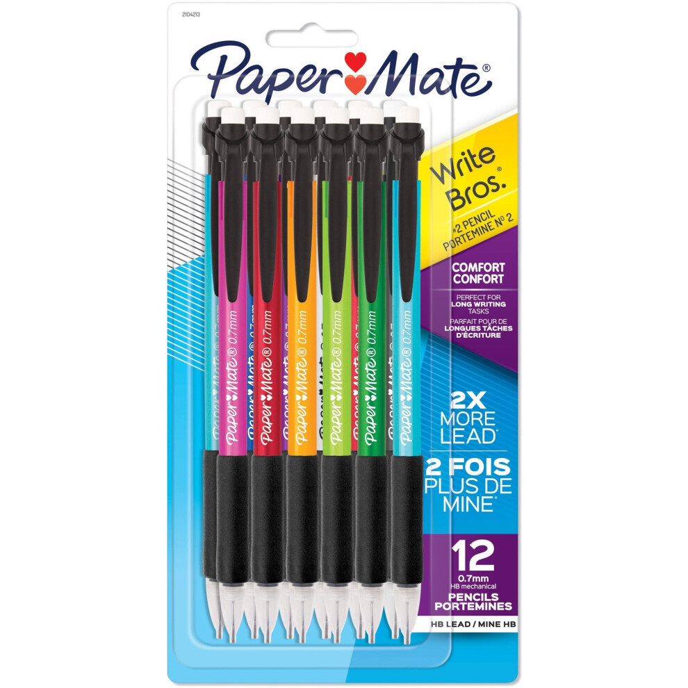 Paper Mate Write Bros. Classic Mechanical Pencils  2 Lead  0.7 mm  Black  Pack of 12 Pencils