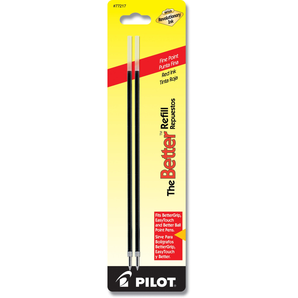 PILOT Ballpoint Ink Refills for Better or EasyTouch Stick Pens  Fine Point  Red Ink  2-Pack (77217)