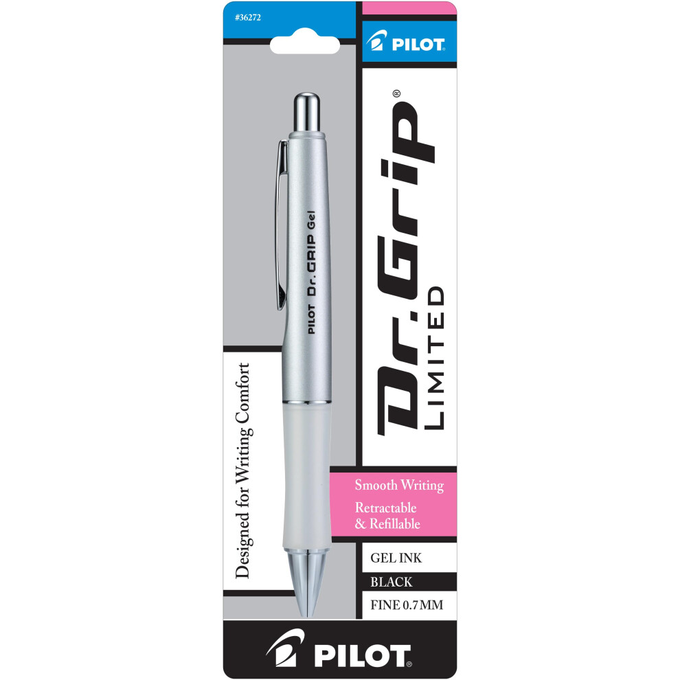 PILOT Dr. Grip Limited Refillable & Retractable Gel Ink Rolling Ball Pen  Fine Point  Metallic Platinum Barrel  Black Ink  Single Pen (36272