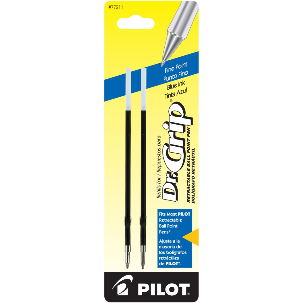 PILOT Dr. Grip Ballpoint Ink Refills for Retractable Pens  Fine Point  Blue Ink  2-Pack (77211)