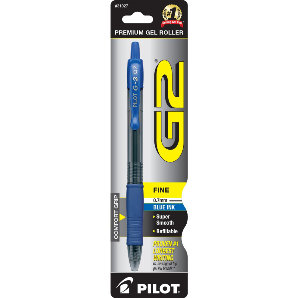 Pilot G2 Retractable Premium Gel Ink Roller Ball Pen  Fine Point  Single Pen  Blue Ink (31027)