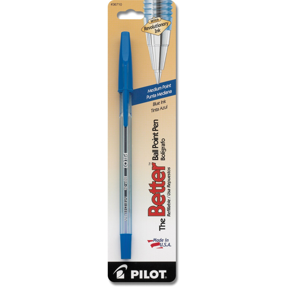 Pilot The Better Ballpoint Stick Pen  Medium Point  Blue Ink  Single Pen (36710)