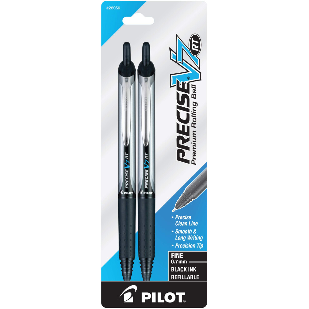 PILOT Precise V7 RT Refillable & Retractable Liquid Ink Rolling Ball Pens  Fine Point (0.7mm) Black Ink  2-Pack (26056)