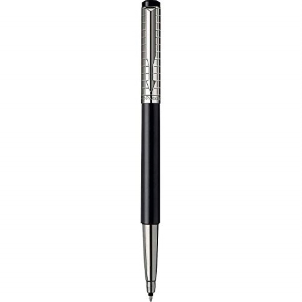 Parker Vector Premium Black Stainless Steel Chiselled Roller Ball Pen Medium Point Blue Ink