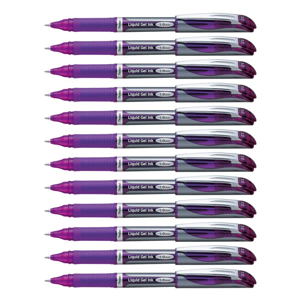 Pentel ENER-GEL Deluxe Liquid Gel Pen  Bold Line  Metal Tip  Violet Ink  Box of 12 (BL60-V)