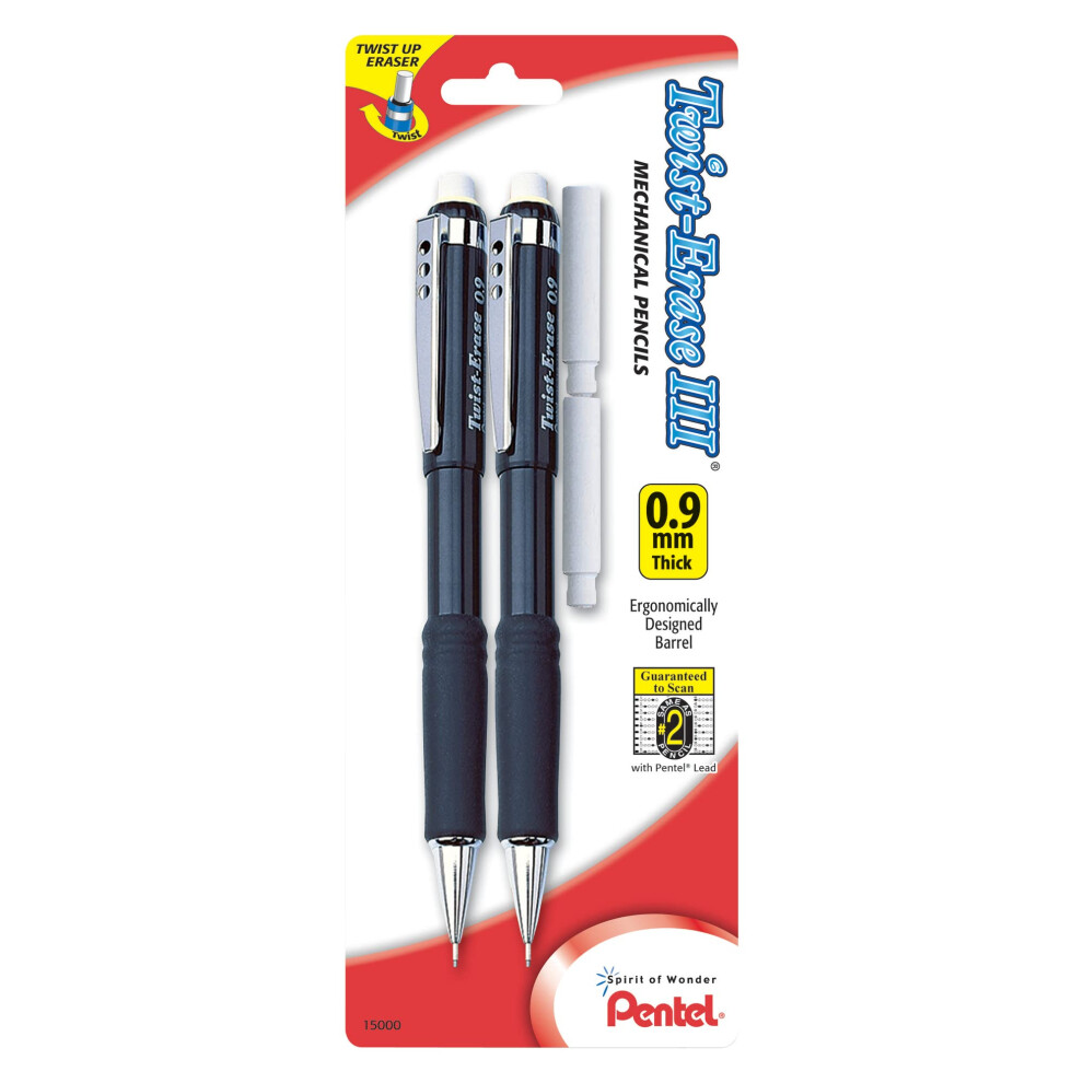 Pentel Twist-Erase III Mechanical Pencils  0.9 mm  Assorted Barrel Colors  Pack Of 2 Pencils