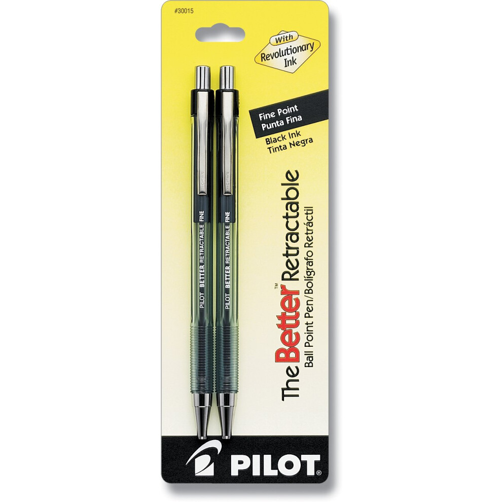 PILOT The Better Ball Point Pen Refillable & Retractable Ballpoint Pens  Fine Point  Black Ink  2-Pack (30015)