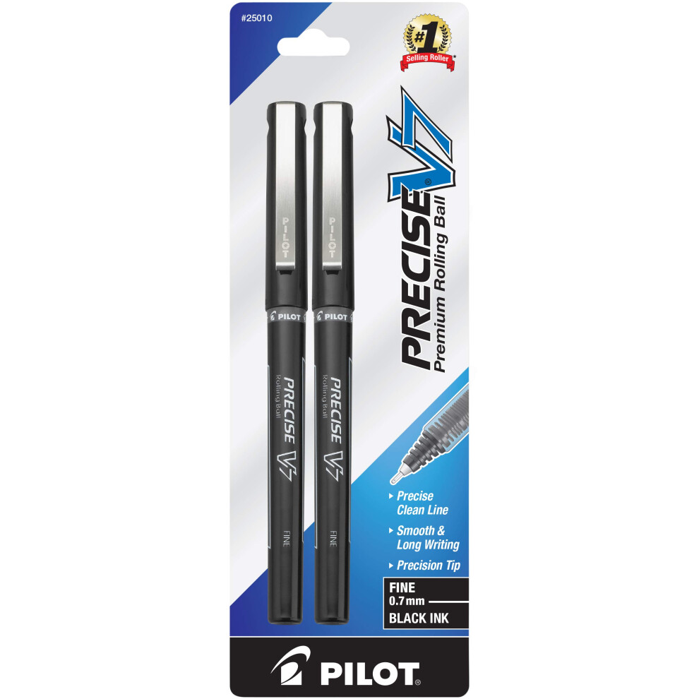 PILOT Precise V7 Stick Liquid Ink Rolling Ball Stick Pens  Fine Point (0.7mm) Black Ink  2-Pack (25010)