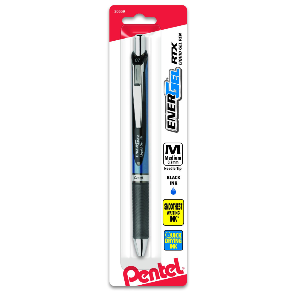 Pentel EnerGel Deluxe RTX Retractable Liquid Gel Pen  0.7mm  Needle Tip  Black Ink  1 Pack (BLN77BPA)