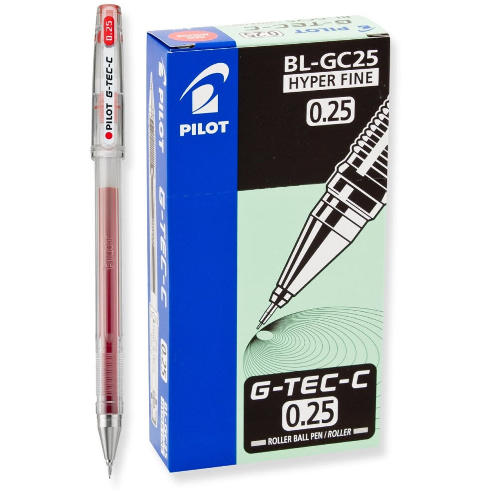 PILOT G-Tec-C Gel Ink Rolling Ball Pens  Hyper Fine Point (0.25mm)  Red Ink  12-Pack (35487)