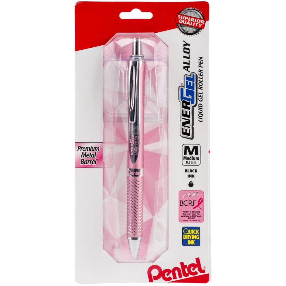 Pentel BL407PBPA EnerGel Alloy RT Premium Liquid Gel Pen  0.7mm  Pink Barrel  Black Ink  1 Count