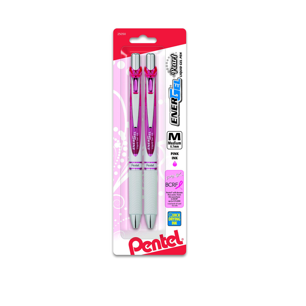 Pentel Pink BCA EnerGel Pearl RTX Retractable Gel Pen  0.7mm (BL77WBP2PP)