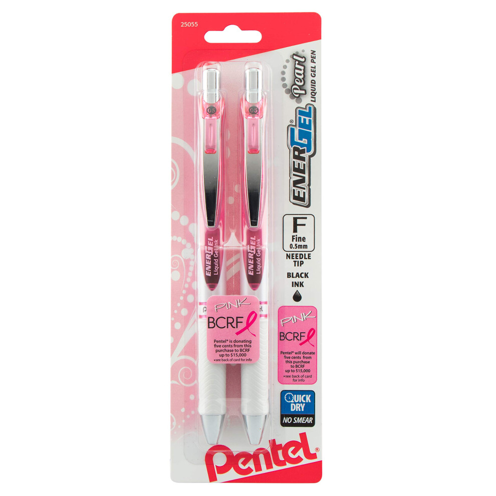 Pentel Pink BCA EnerGel Pearl Deluxe RTX Liquid Gel Pen  (0.5mm)  Fine Line  Needle Tip (BLN75WBP2PA)