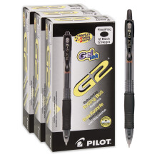 Stylos à bille gel rétractables PILOT G2 Premium, pointe fine, encre noire, boîte de 12 (Pack de 3) (46052)