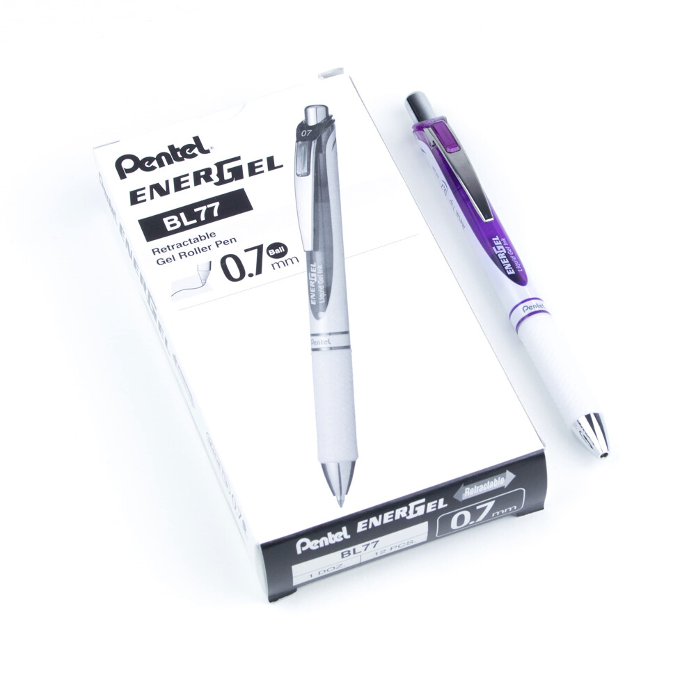 Pentel EnerGel Pearl Deluxe RTX Retractable Liquid Gel Pen  (0.7mm)  Accent  Violet Ink  Box of 12 (BL77PW-V)